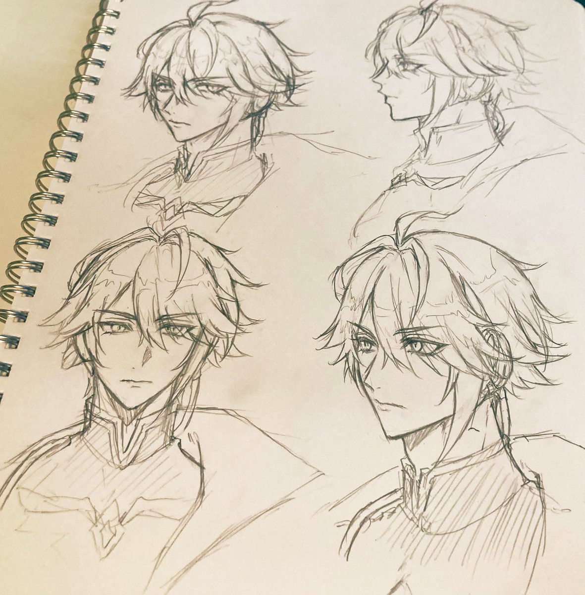 アルハイゼン落描き。最近はアナログで絵柄を模索中…🌱