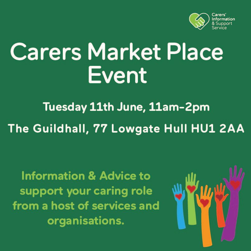 Next Tuesday, Jimmy, Vicki, and Maisy will be at The Guildhall in Hull as part of the Carers Market Place event hosted by CISS  Come down and see us to ask any questions!

<a href="/HumberNHSFT/">Humber Teaching NHS Foundation Trust</a>

<a href="/HumberVoluntary/">Humber Teaching NHS Voluntary Services</a>

#unpaidcarers #carers #recoverycollege #wellbeing #whatsonhull