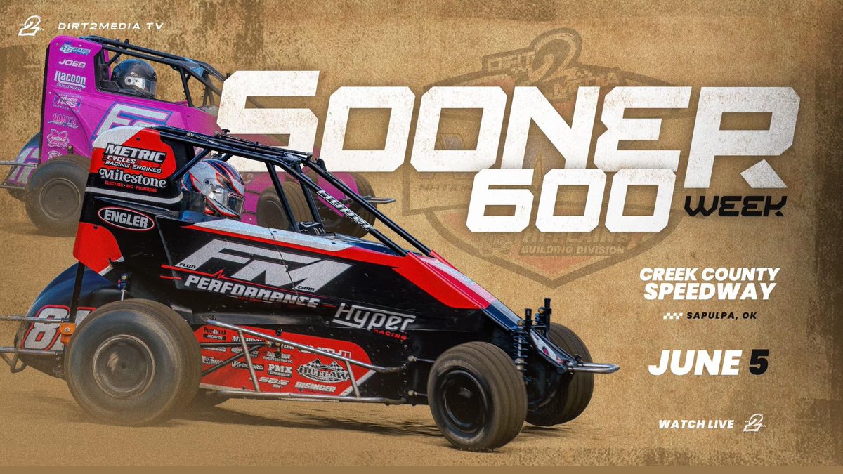dirt2media's tweet photo. 𝙍 𝘼 𝘾 𝙀 𝘿 𝘼 𝙔

Creek County Speedway hosts 𝗦𝗢𝗢𝗡𝗘𝗥 𝟲𝟬𝟬 𝗪𝗘𝗘𝗞 featuring the touring titans of the @NOW600Series.

Catch all of the action LIVE at https://t.co/VQxGrbLsd4! https://t.co/1MclEYygzD