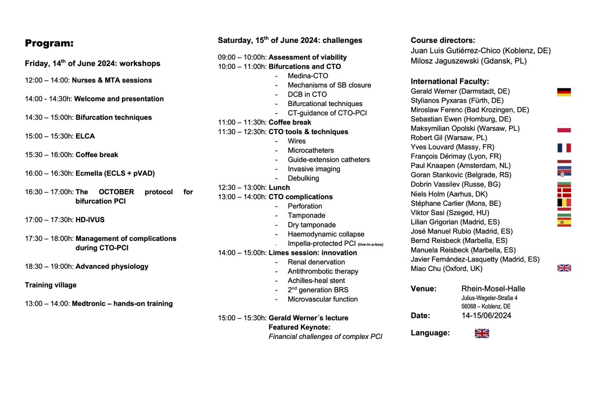❤️‍🩹🩺 OAK 2024 - BIFURCATION &amp; CTO MASTERCLASS 

14 &amp; 15 June in KOBLENZ, GERMANY

TO RESERVE YOUR FREE SPOT - RSVP at 👇 oak-bifurcation-cto.eu/registration

#youngdgk <a href="/goetheuni/">Goethe-Universität</a> <a href="/AGIKinterv/">AGIK</a>
<a href="/KathKlinikKoMo/">KK Koblenz Montabaur</a> <a href="/UniklinikBonn/">Uniklinik Bonn</a> <a href="/UnimedizinMainz/">Universitätsmedizin Mainz</a> <a href="/kemperhof/">Gemeinschaftsklinikum</a> <a href="/BrandesLab/">Institute for Cardiovascular Physiology</a> <a href="/InstCardReg_FFM/">Institute of CVR</a> <a href="/MLCTOAcademy/">ML CTO Academy</a>
