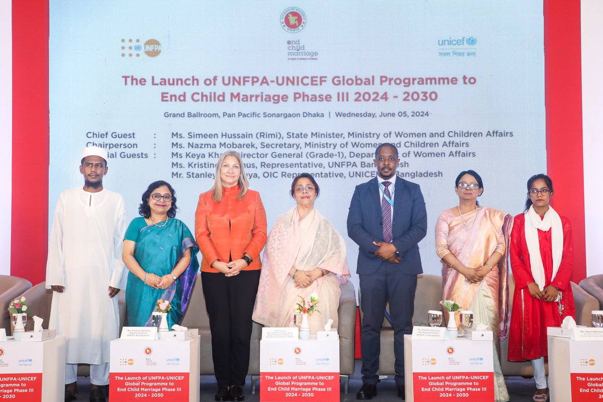 UNFPABangladesh's tweet photo. At the current pace, it would take Bangladesh over 2 centuries - 215 years - to #EndChildMarriage.
@UNFPA & @UNICEFBD, in collaboration with the Bangladesh Government, have launched #GPECM, renewing our commitment to accelerating the reduction in child marriage. https://t.co/rFqp5CKMXW