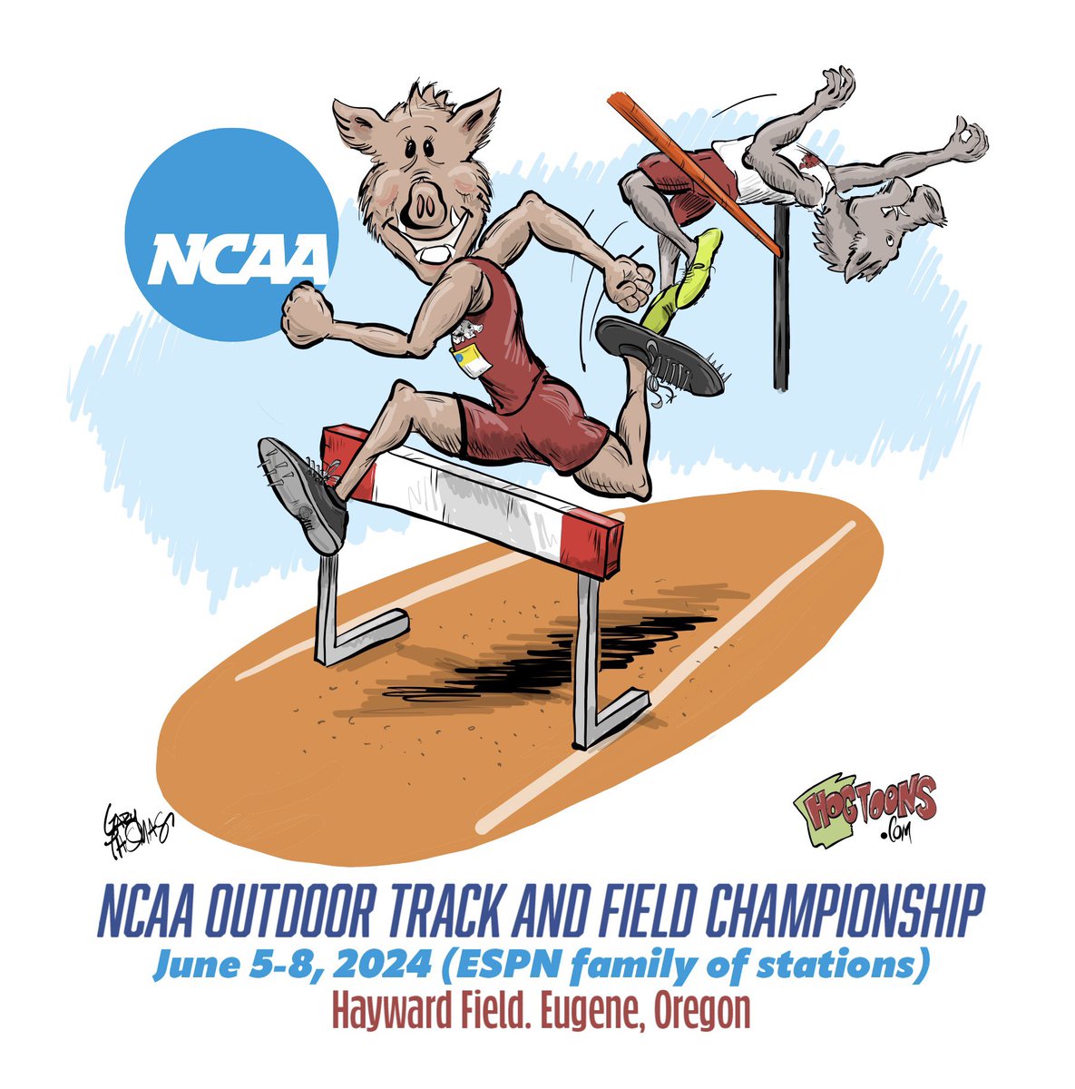 realrayzorback's tweet photo. Go Hogs! It’s Natty Time! @RazorbackTF @ArkCoachBuck #hogtoons #arkansastrackandfield #razorbackart https://t.co/MkcgZwUFil