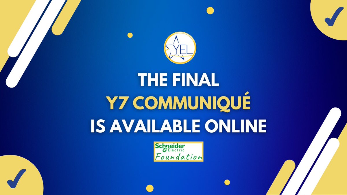YELtweets's tweet photo. 📢 The Y7 Communiqué is officially out! Check out the policy recommendations crafted by the young delegates at the #Y7Summit in Rome.
📖 Y7 Communiqué: https://t.co/5Uh9ErysgM
💭 YEL’s reflections: https://t.co/B3s9tXj4d4
Our delegation is sponsored by @SE_Foundation. https://t.co/bfbFeSy7K8