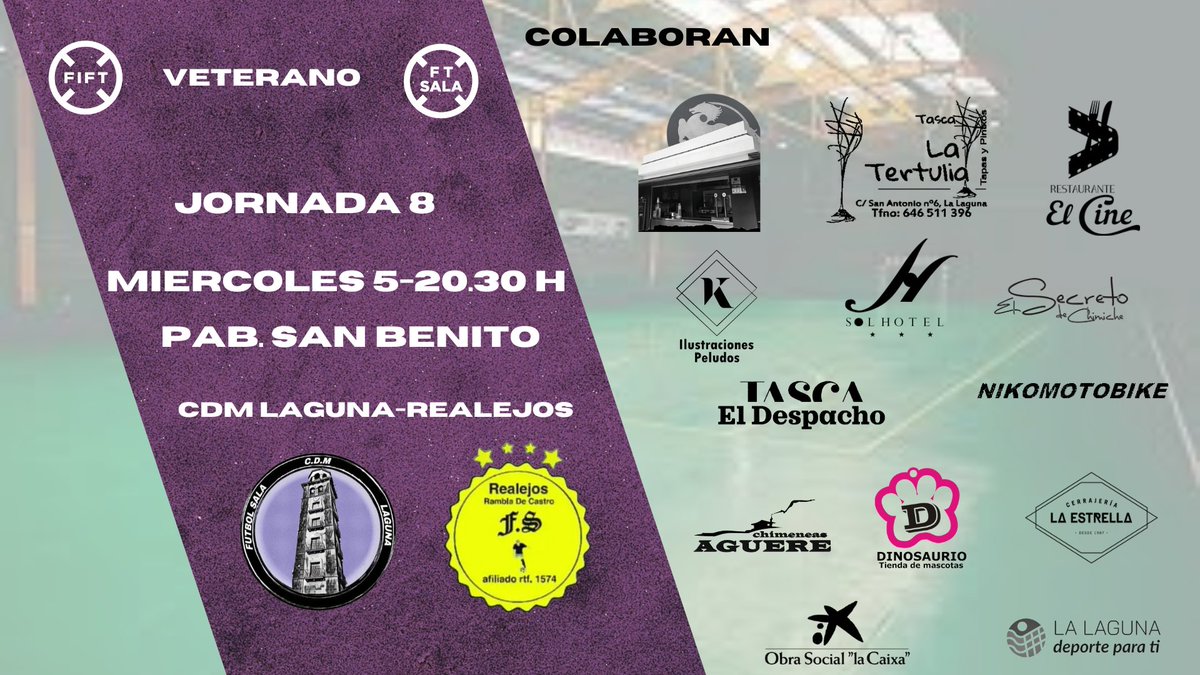 CDMaxorataTfe's tweet photo. VETERANO | PARTIDO
Esta noche recuperamos el partido aplazado de la jornada 8 de la liga de Veteranos, será en el Pabellón de San Benito, a las 20.30 h contra el Realejos. 
¡¡Vamos Laguna!!  💜🤍 https://t.co/0TM1NH3g0X