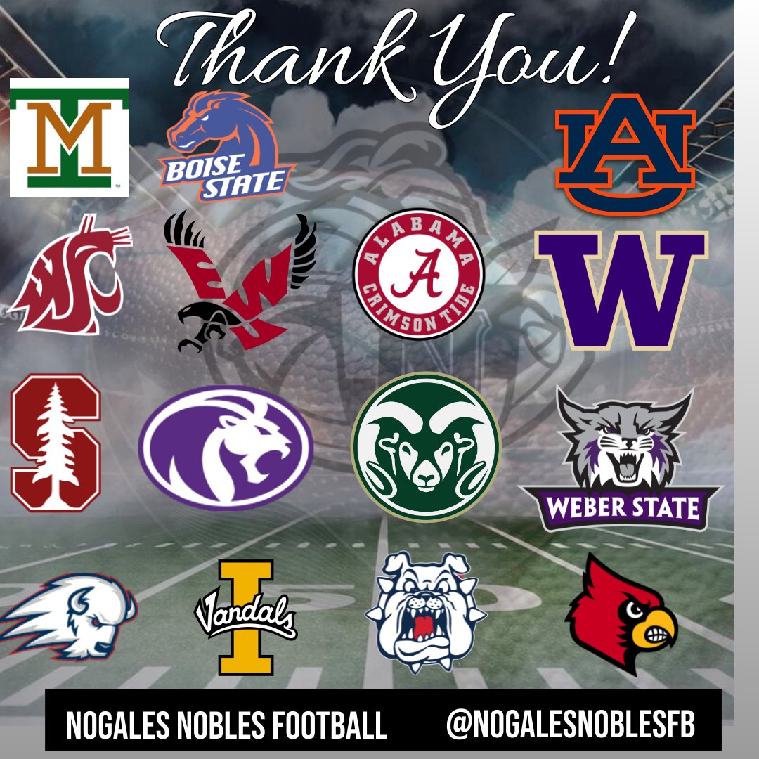 NogalesNoblesFB's tweet photo. Thank you for visiting Nogales Football!!
@TheMatt_V
@ScottCavi
@FresnoStateFB
@UW_Football
@weberstatefb
@LouisvilleFB
@AuburnFootball
@MonTechFootball
@WSUCougarFB
@StanfordFball
@UtahTechFB
@BroncoSportsFB
@EWUFootball
@UNAFootball
@VandalFootball
@AlabamaFTBL
@CSUFootball https://t.co/ugqir9bgKA