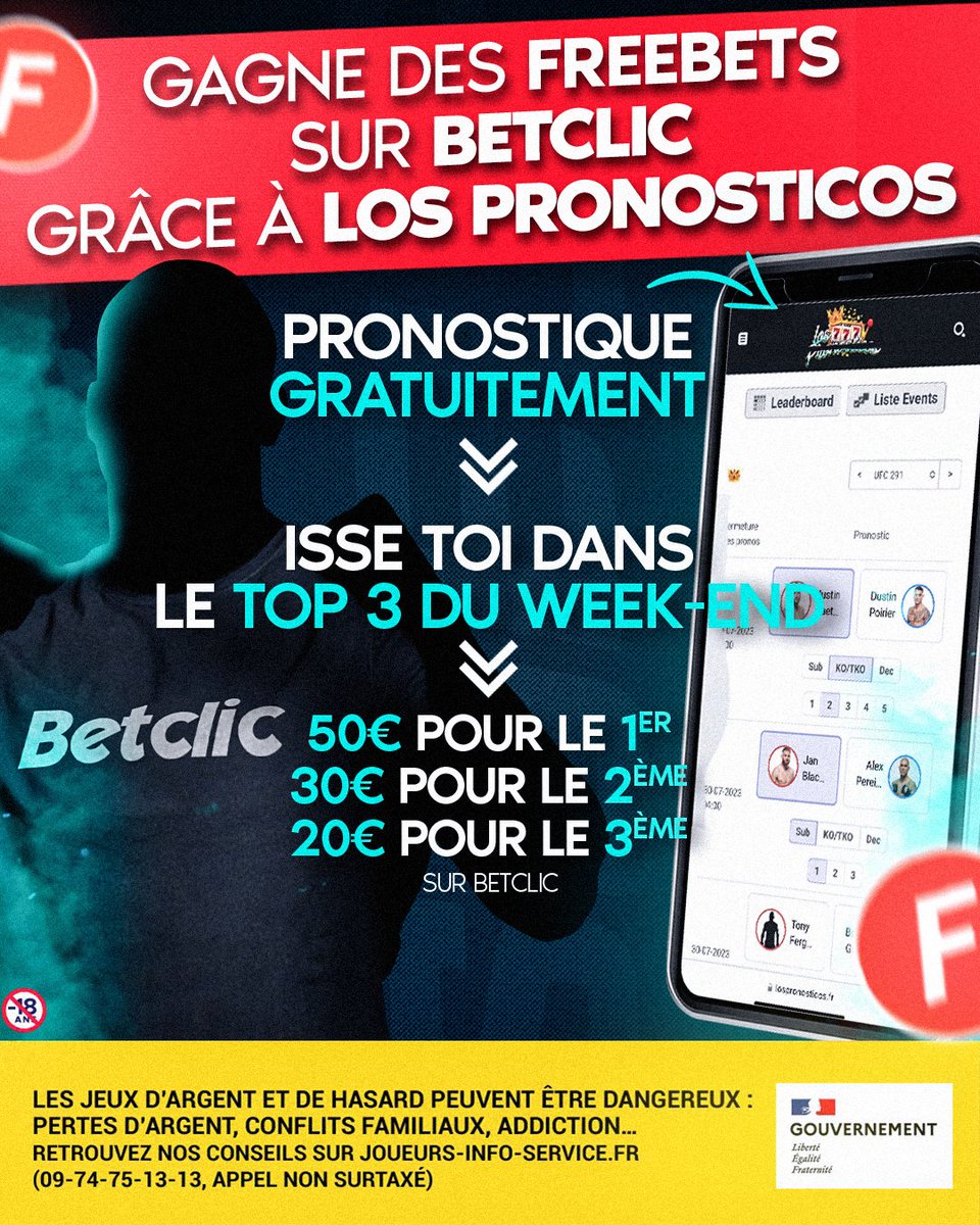 LaSueur_off's tweet photo. Les 3 meilleurs pronostiqueurs de l'#UFC302 💎

@Betclic offre 50€ de freebets pour le premier, 30€ pour le deuxième, et 20€ pour le troisième. 🤑

Venez les réclamer à contact@lasueur.com en montrant votre compte Los Pronosticos + Betclic ! 💰 https://t.co/SAY6rP8WfY
