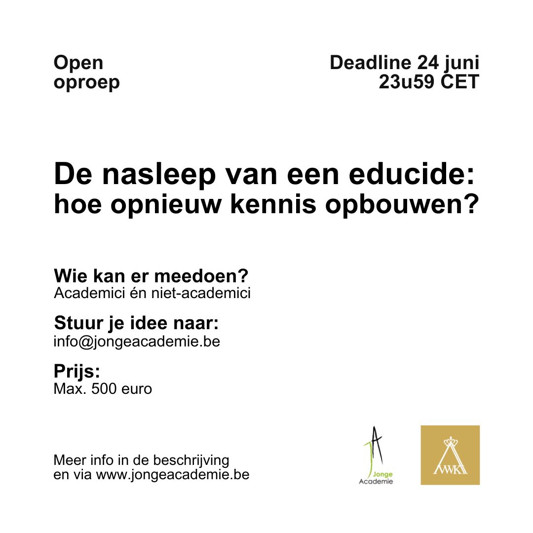 _KVAB's tweet photo. Open oproep! De @JongeAcademie nodigt je uit om te bedenken hoe lokale kennis, cultuur en identiteiten kunnen bijdragen aan de wederopbouw van Gaza na een staakt-het-vuren.
Meer info en richtlijnen: https://t.co/2CAaPdWoSu
#educide #openoproep #opencall #gaza #jongeacademie https://t.co/3idcv0DOyM