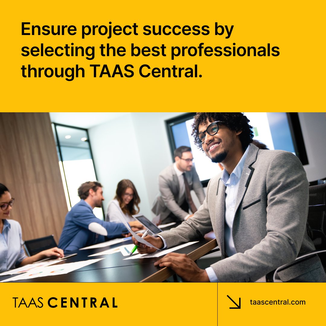taascentral's tweet photo. Ensure project success by selecting the best professionals through TAAS Central. Choose experts who meet your exact needs and drive your projects forward. #Expertise #ProjectSuccess https://t.co/JVS21aqLl5