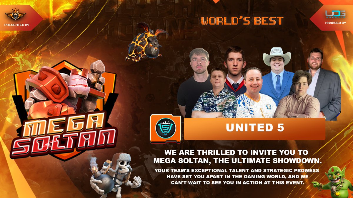 United5CoC's tweet photo. ✨ Huge thanks to @Mrmillsclasher and @esports_udg for the invite to the Mega Soltan Tournament! We're ready to unleash our power, dominate the battlefield, and claim the champions title! 🏆⚔️ United 5 is coming in hot! 🔥
#United5 #u5controlling #ClashOfClans https://t.co/ENPhFHw1uU