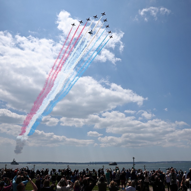 RoyalFamily's tweet photo. In Portsmouth, The King, The Queen and The Prince of Wales have joined veterans, Heads of State and members of the public to remember the troops who, 80 years ago, were preparing for D-Day and an uncertain fate in France.

Click to read more. #DDay80