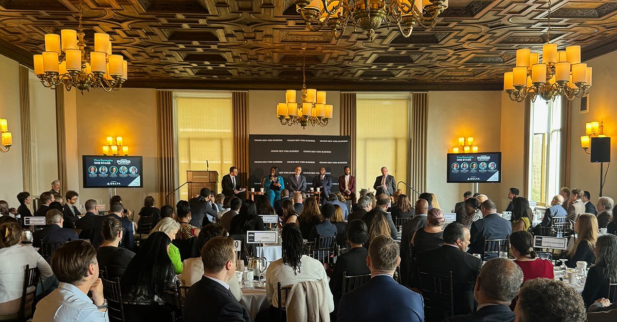 CAMBAHousing's tweet photo. Thank you to @CrainsNewYork and @Delta for hosting all five borough presidents on one stage this morning to discuss housing and development, and other big issues facing NYC. Keep climbing, New York! https://t.co/6NCrJluH7S