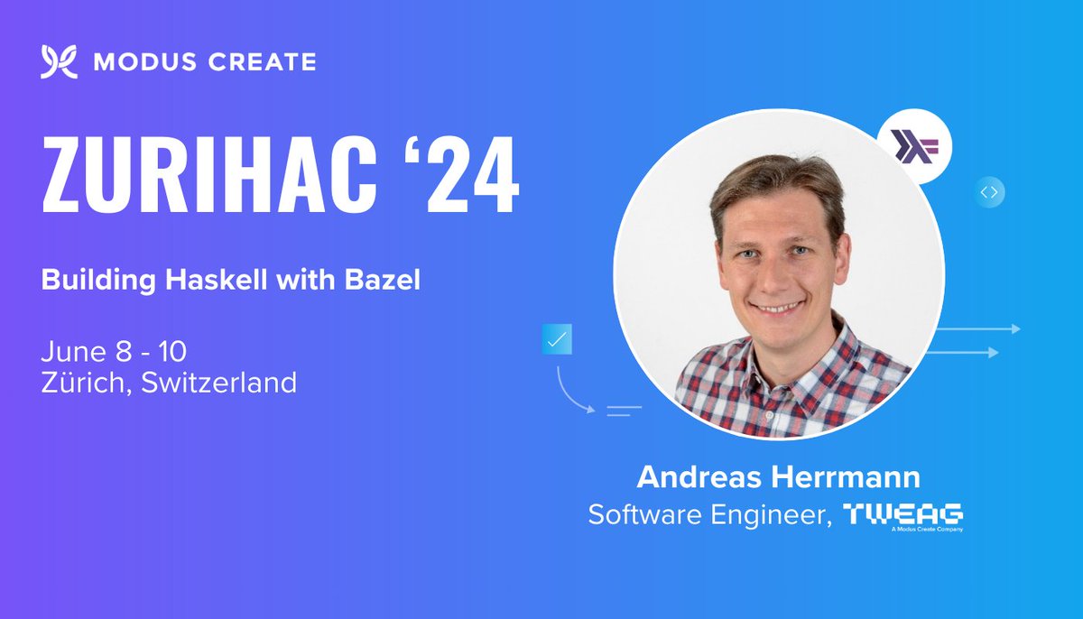 tweagio's tweet photo. We're proud sponsors of @ZuriHac, which kicks off this weekend. Be sure to join our software expert @andrherr to learn about building Haskell with Bazel. Looking forward to seeing you there!

Register 👉  https://t.co/8W64ll5itW

#haskell #opensource @HaskellOrg @bazelbuild https://t.co/twSnKO7QYf