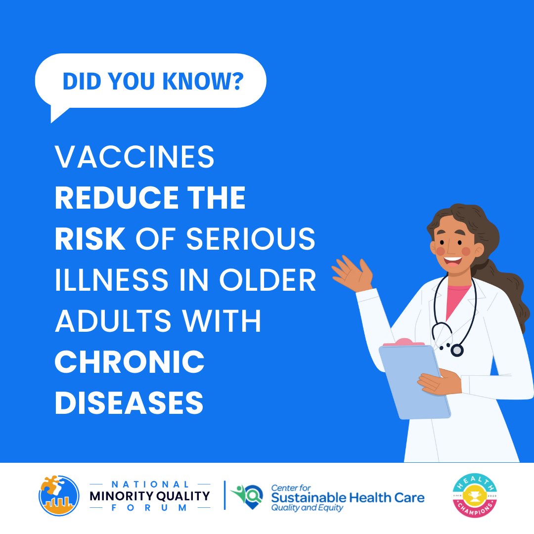 Some illnesses can be serious for older adults and people with chronic diseases. Vaccines are the best way to stay healthy and reduce the risk of serious illness.

Learn more about adult vaccination - and how you 
can help educate your community. nmqf-shc.org/toolkits/adult…