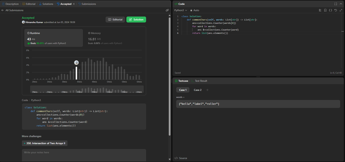 Himanshu_kr9192's tweet photo. Continuing my daily streak on #LeetCode! Today's challenge: finding common characters. Excited to keep the #momentum going and improve my problem-solving skills.
https://t.co/0K5KlP6iS5
#codingchallenge #dailypractice #programming #problemsolving #techjourney #codersjourney https://t.co/PCuZF6UQnj