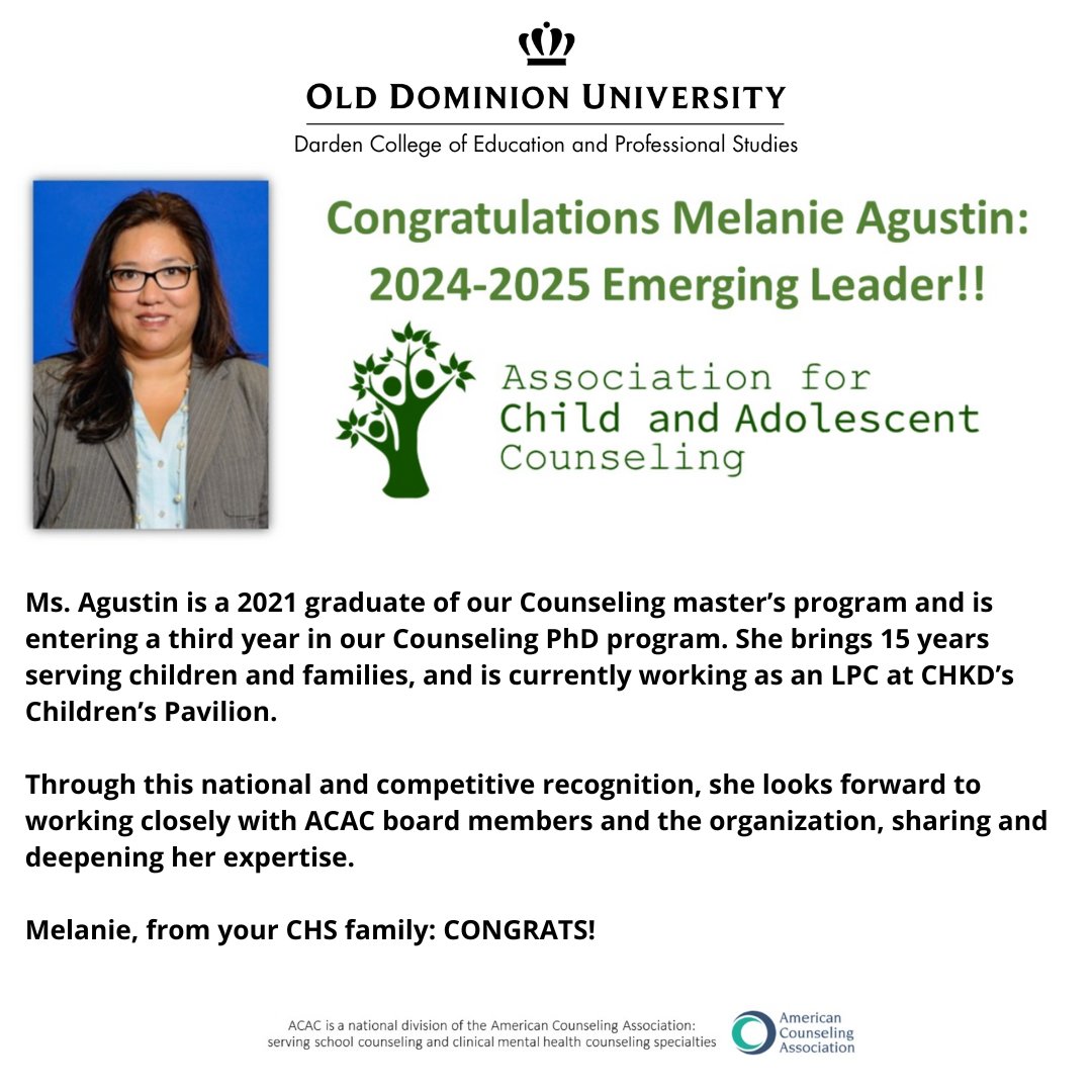 epsODU's tweet photo. Congratulations to Melanie Agustin: 2024 - 2025 Emerging Leader!

#odu #dceps https://t.co/DrOBILff2e