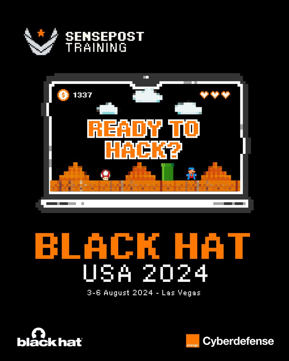 Join me and the <a href="/sensepost/">Orange Cyberdefense's SensePost Team</a> team at #BHUSA this August in #LasVegas!🚀

With 6 different courses to choose from, you’ll find one to level up your offensive skills.

Explore them here: bit.ly/BHUSA24 

This year’s <a href="/BlackHatEvents/">Black Hat</a> is going to rock!

See you there!

#infosec