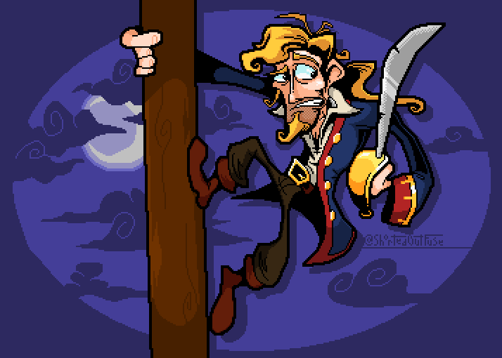 A friend of mine wanted a Monkey Island drawing so here’s some fan art of Guybrush Threepwood doing general pirate stuff

#MonkeyIsland #FanArt