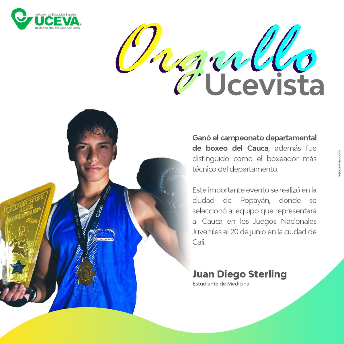 ucevacol's tweet image. 📷En la UCEVA exaltamos la excelencia y dedicación de nuestros egresados, estudiantes y docentes.
En está ocasión nuestro estudiante Juan Diego Sterling, tiene el privilegio de destacarse en #orgulloucevista 📷