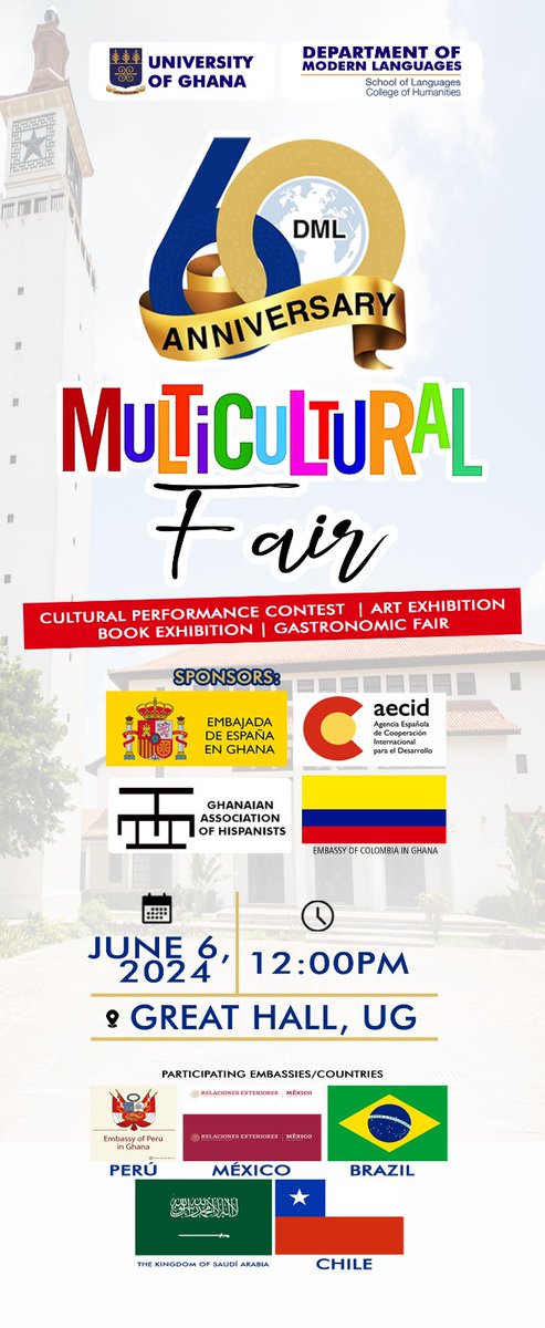 DeptofModLangUG's tweet photo. It's happening tomorrow! 💃🏿🎊🥳🎉The  Arabic, Chinese, Kiswahili, Russian and Spanish Sections are going to give us the chance to experience their various cultures at 9AM at the Great Hall on Thursday the 6th of June 2024 Come experience DML🎉🥳🎊 https://t.co/pEjJEgbJ3G