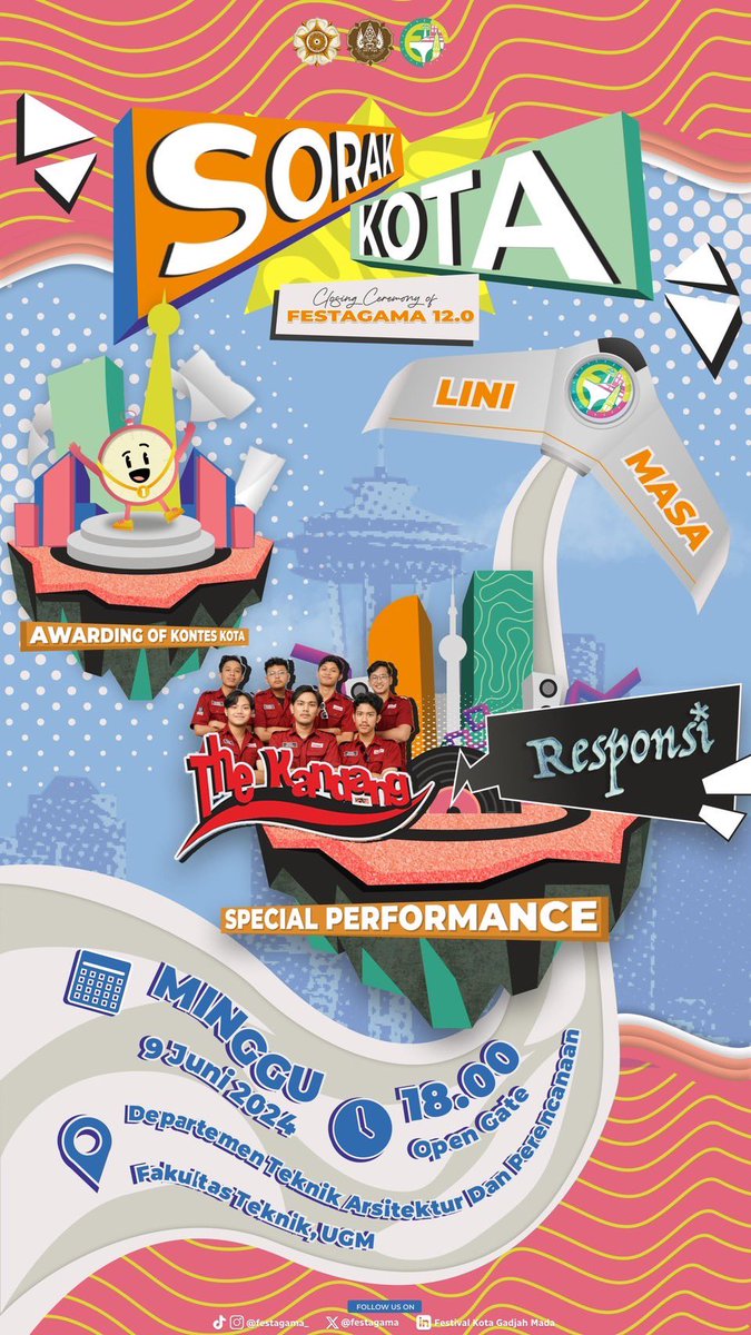 festagama's tweet photo. [𝐒𝐎𝐑𝐀𝐊 𝐊𝐎𝐓𝐀 𝐈𝐒 𝐑𝐄𝐕𝐄𝐀𝐋𝐄𝐃]

Holaa, Rakyat Kota👋
6 hari lagi menuju puncak acara Festagama 12.0😱 
Siapa nih yang udah ngga sabar nonton special performance dari Guest Star kita🫣⁉️ 

Ada siapa aja siihh? 
🥁𝑻𝒉𝒆 𝑲𝒂𝒏𝒅𝒂𝒏𝒈
🎧 𝑹𝒆𝒔𝒑𝒐𝒏𝒔𝒊 https://t.co/MxIoH03Cyr