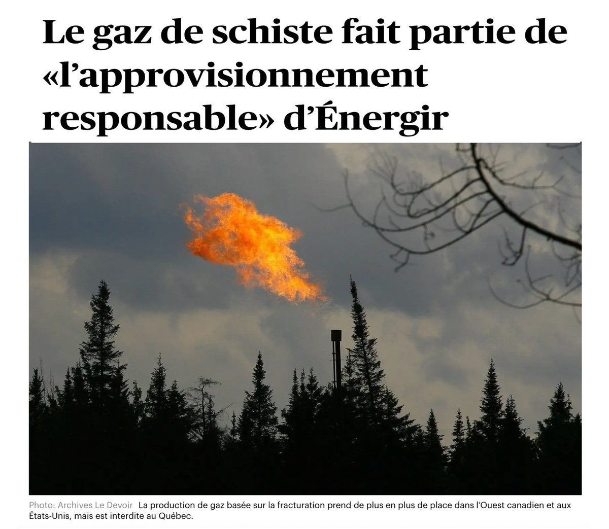 Écoblanchiment 101! <a href="/energir/">Énergir</a> (Gaz Métro) considère que le gaz de schiste est un «approvisionnement responsable»!

La gazière détenue à 80% par @LaCDPQ  joue encore à l'autruche et ignore les énormes impacts liés à la fracturation #eau #air #climat #santé 
ledevoir.com/environnement/…