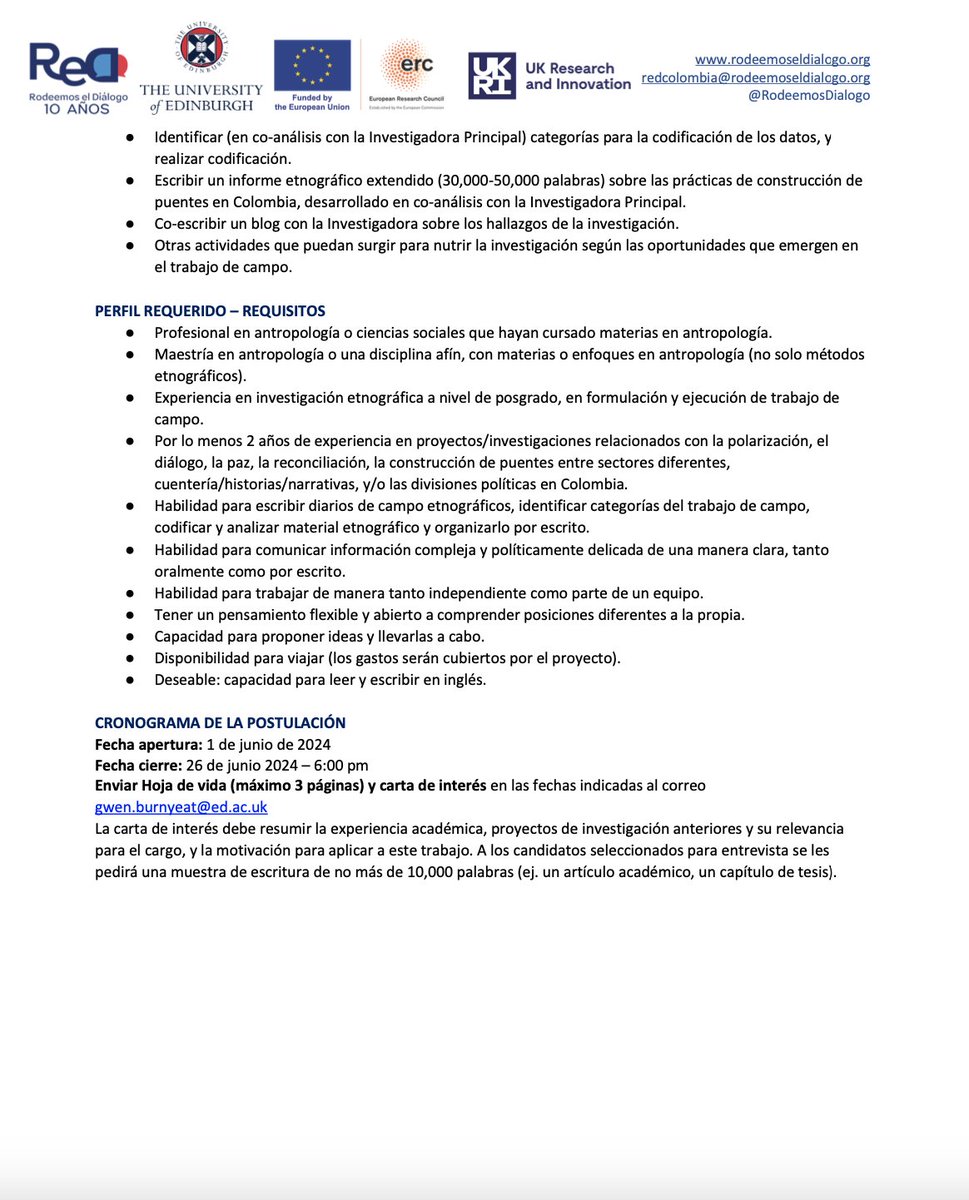 GwenBurnyeat's tweet image. Convocatoria: investigador/a etnográfico/a basado/a en Colombia para un trabajo de 12 meses con @RodeemosDialogo para mi proyecto de investigación "Historias de Política Dividida". Toda la info y cómo aplicar adjunto. No se considerarán aplicaciones que no cumplen con requisitos.