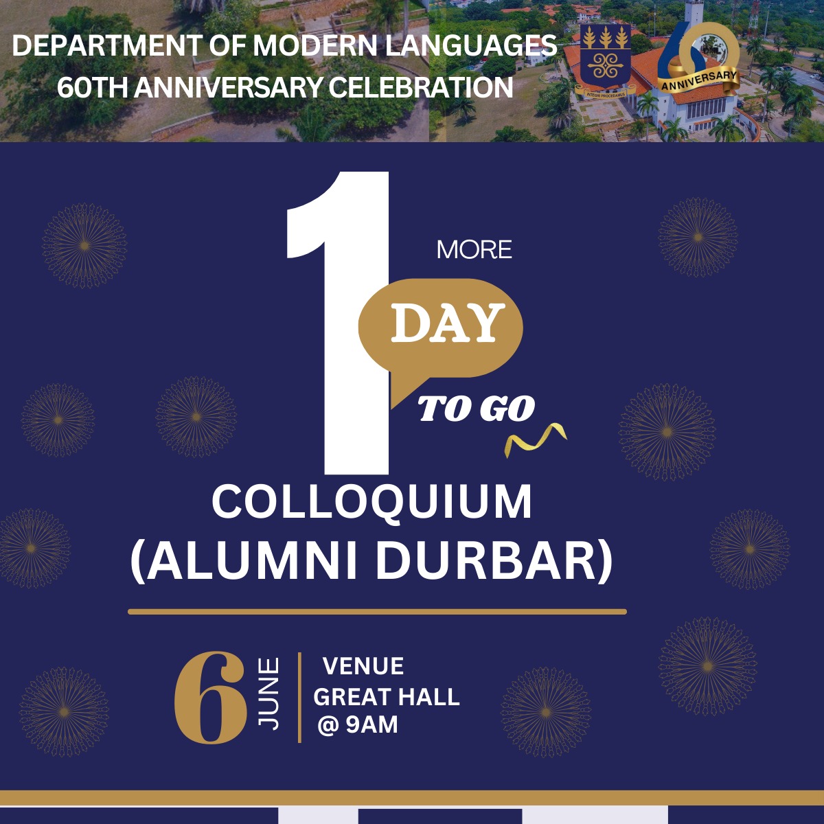 DeptofModLangUG's tweet photo. We're only a day from the biggest cultural , linguistic &amp; academic event taking place in the University of Ghana this year!🎉🎉
Join us tomorrow, Thursday 6th June 2024 at 9AM at the Great Hall as we engage in thrilling conversations on global citizenship and humanism🎉🎊🥳💃🏿 https://t.co/lVzUhdlplV