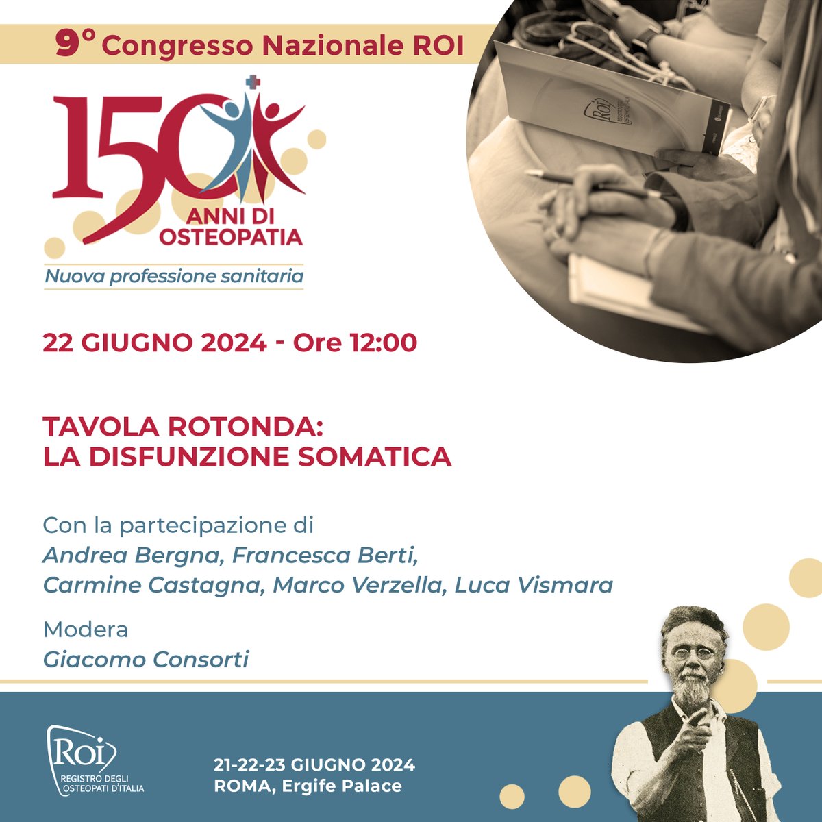 Perché la disfunzione somatica è importante per l'#osteopatia? Durante il #CongressoROI2024 approfondiremo l'argomento alla tavola rotonda moderata da <a href="/ConsortiGiacomo/">Giacomo Consorti</a>, con la partecipazione di <a href="/andreabergna/">Andrea Bergna</a>, Francesca Berti, <a href="/CastagnaCarmine/">Carmine Castagna</a>, Marco Verzella, Luca Vismara.