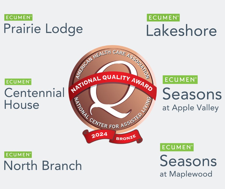 We are proud to announce that six Ecumen communities are recipients of the 2024 AHCA/NCAL Bronze National Quality Award! This award recognizes the community's commitment to improving the lives of those we serve through quality care. Read more here: ecumen.org/blog/six-ecume…