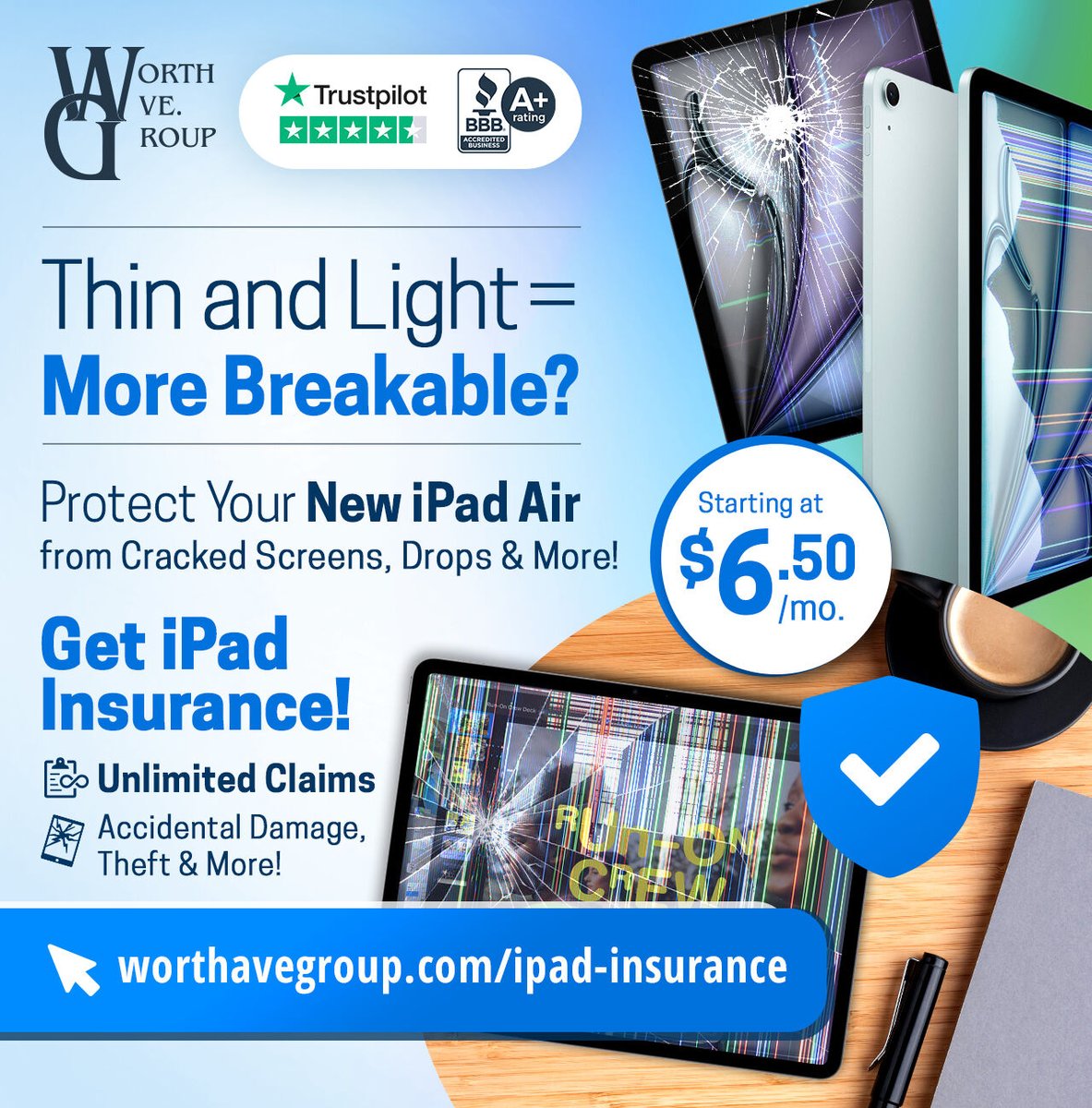 worthavegroup's tweet image. Don&apos;t leave your new iPad Air unprotected — get it insured and enjoy it worry-free! bit.ly/44GuPzC 
#ipadair #ipadprotection
