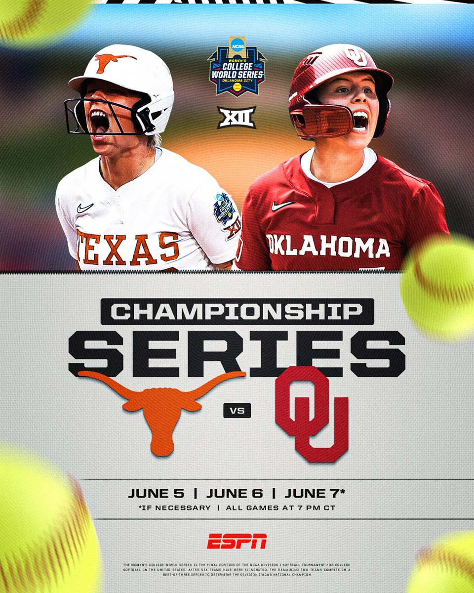 One of the sport’s biggest rivalries… live from the Softball Capital of the World for the #WCWS Championship 🏆⏳

#Big12SB | <a href="/NCAASoftball/">NCAA Softball</a>