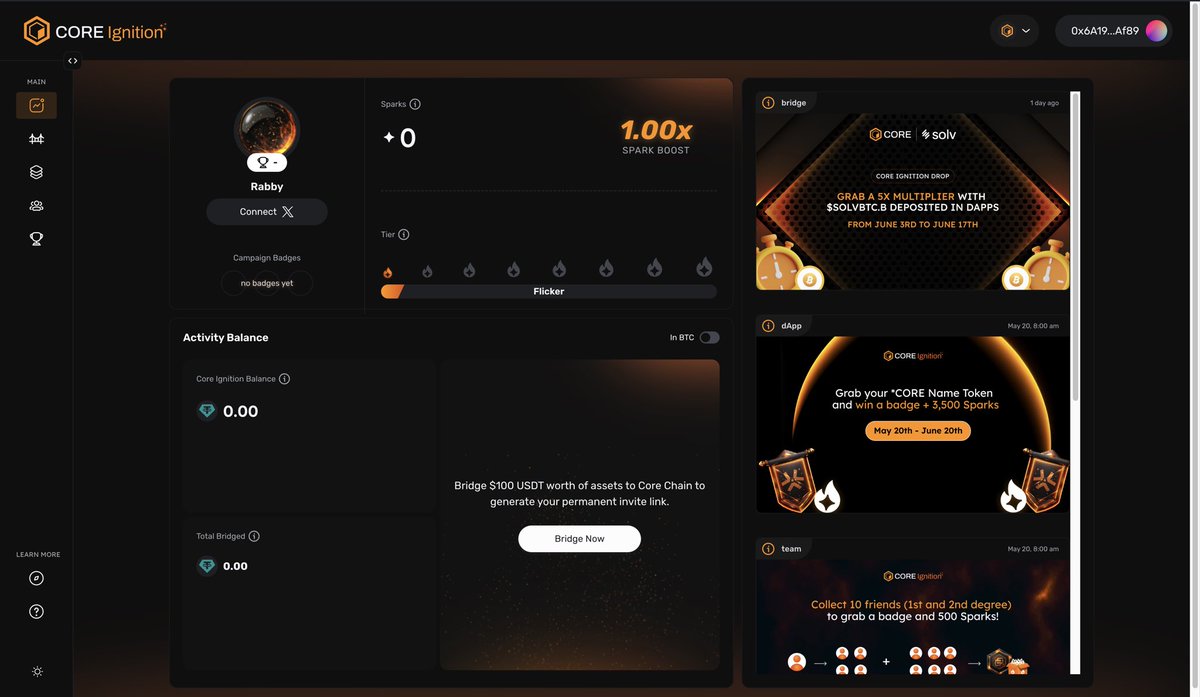 Coredao_Org's tweet photo. Stay updated on the #CoreIgnitionDrop! Check your Dashboard regularly for new opportunities to get Spark Multipliers, new badges, and more.

https://t.co/wWFLVnZl8K https://t.co/yyGaJ92MG1