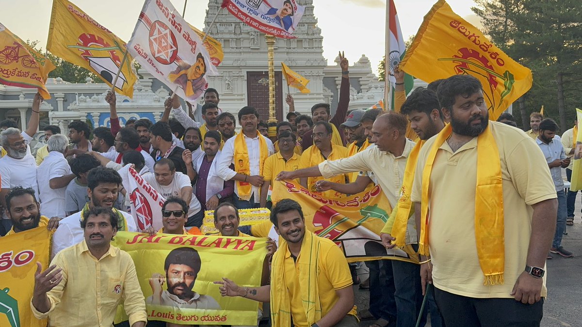 venuchenchu's tweet photo. Happy to celebrate the victory of @JaiTDP and @ncbn Garu..✌️✌️
Congratulations to all the winners..💐💐
Thank you all Stlouis, USA team for your hard work and dedication towards the party win..🙏
#NaraChandrababuNaidu
#TDPBounceBack
#ByeByeJaganForever https://t.co/dhAHARTgzj
