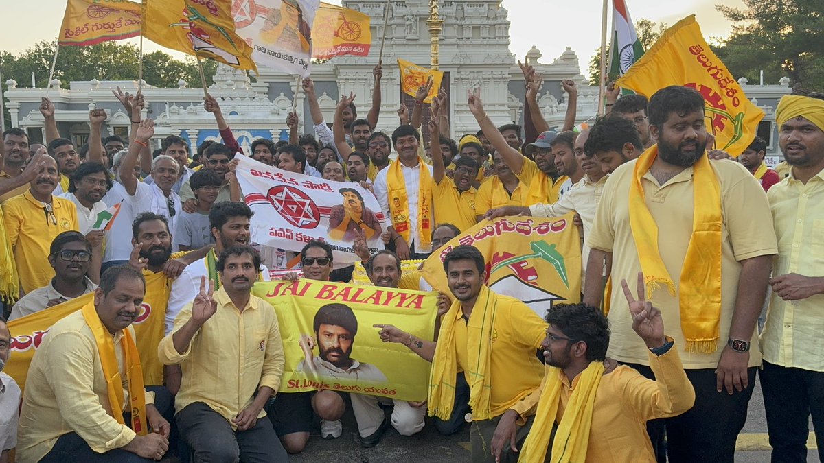 venuchenchu's tweet photo. Happy to celebrate the victory of @JaiTDP and @ncbn Garu..✌️✌️
Congratulations to all the winners..💐💐
Thank you all Stlouis, USA team for your hard work and dedication towards the party win..🙏
#NaraChandrababuNaidu
#TDPBounceBack
#ByeByeJaganForever https://t.co/dhAHARTgzj