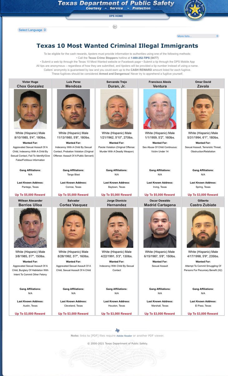 BillMelugin_'s tweet image. NEW: Texas Governor @GregAbbott_TX announces the creation of a Top 10 Most Wanted Illegal Immigrants in TX list, offering cash rewards for their capture. The list includes multiple child sex predators.