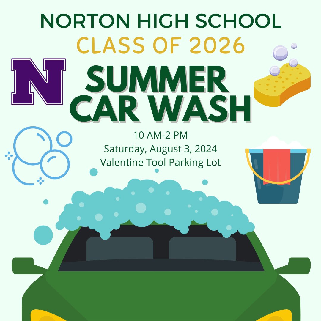 nortonclass2026's tweet photo. Save the date for our Summer Car Wash on Saturday, August 3, 2024, 10:00 AM-2:00 PM at the Valentine Tool Parking Lot! All donations benefit the Class of 2026! Thank you in advance for your support. #NPSPride #Classof2026 https://t.co/PMQyxCiGiu