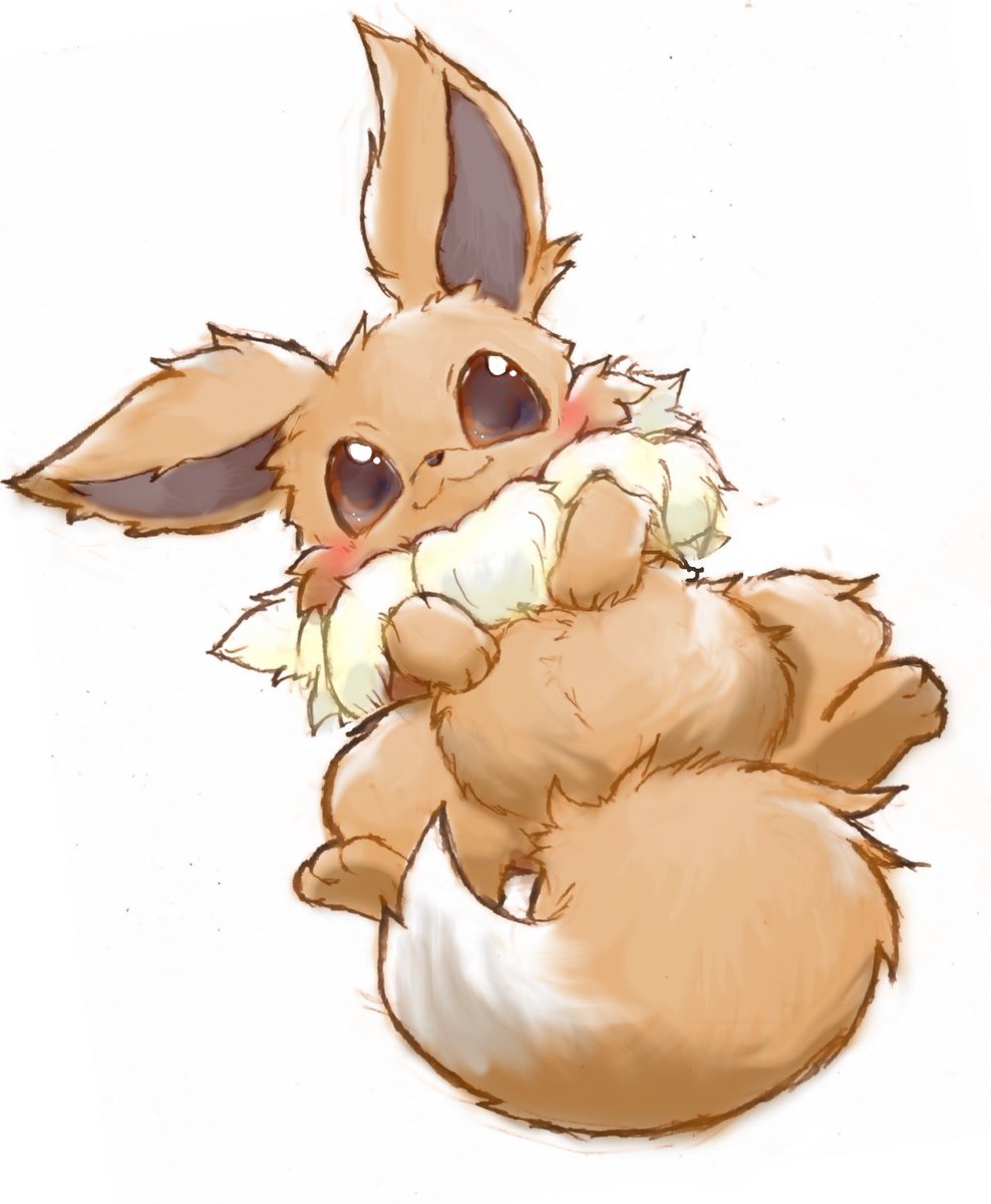 イーブイ 「イラスト進捗ぅあとは軽く背景つけてできあがりなんだけど、ここで一回アップしちゃう」|にゃんた＠あにまる村だよりのイラスト