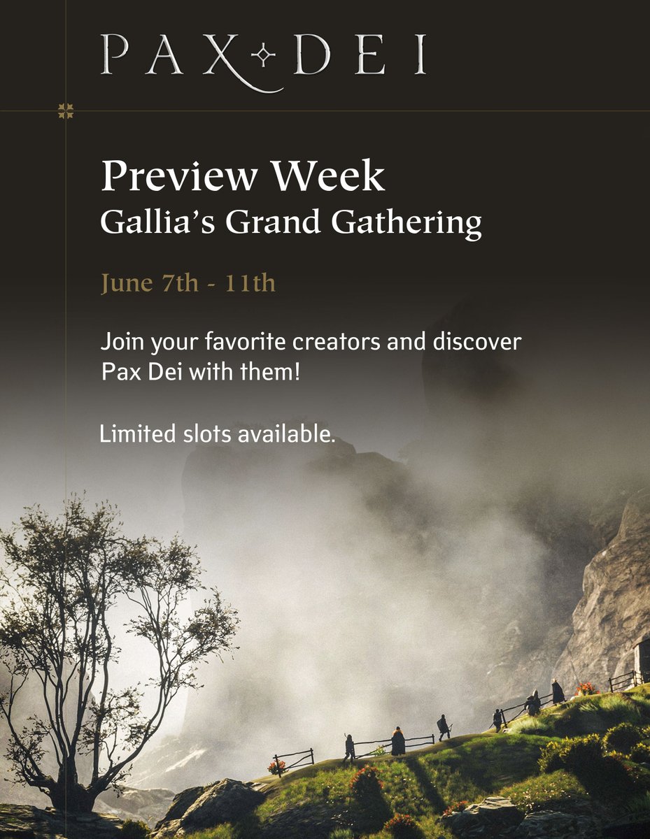 SpaceGoatOne's tweet photo. Erstes #PaxDei Online-Community-#Event:  
Pax Dei Preview Week - Gallia's Grand Gathering.

Unterstützt euren Lieblingsstreamer bei einer Reihe von Herausforderungen und spielt, bevor der Early Access beginnt!

Und wir sind dabei!!
https://t.co/gqQN19qjzY
https://t.co/uQBzbKEWsG https://t.co/ohMXgZ23i4