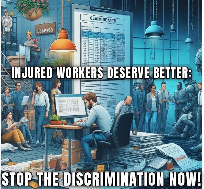 PhoenixRizin09's tweet photo. 📢 #InjuredWorkers deserve better! 
🛑 STOP✋ the Discrimination NOW! Let's stand together for justice and equality. 

#WorkersRights #Workers #wsib #wcb #workerscompisaright #federalwcb #iwujc https://t.co/C9LyDC1PMF