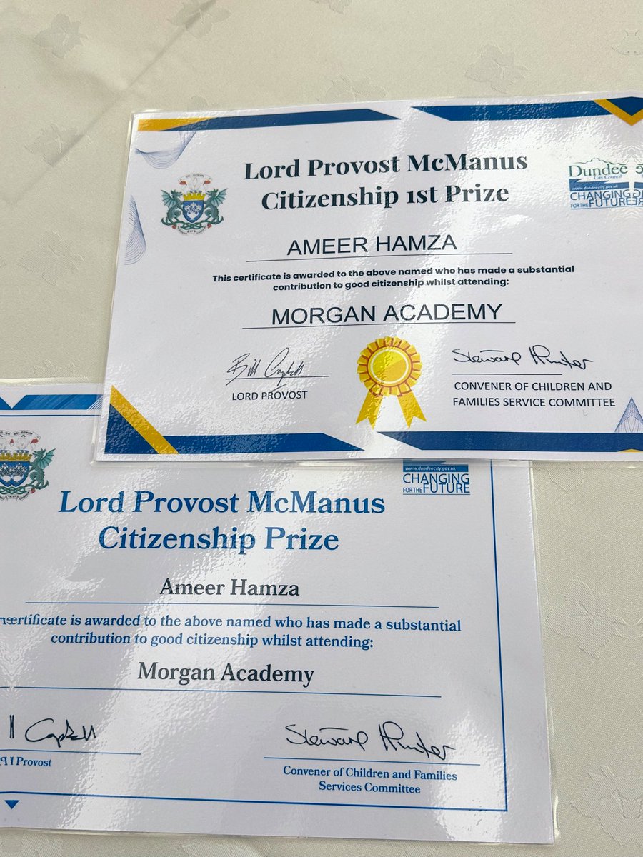 Congratulations to our school vice-captain Ameer Hamza who today was awarded the Lord Provost McManus Citizenship Award 2024. 👏🦌#dundeelearning <a href="/LordProvostDCC/">Lord Provost of Dundee</a>