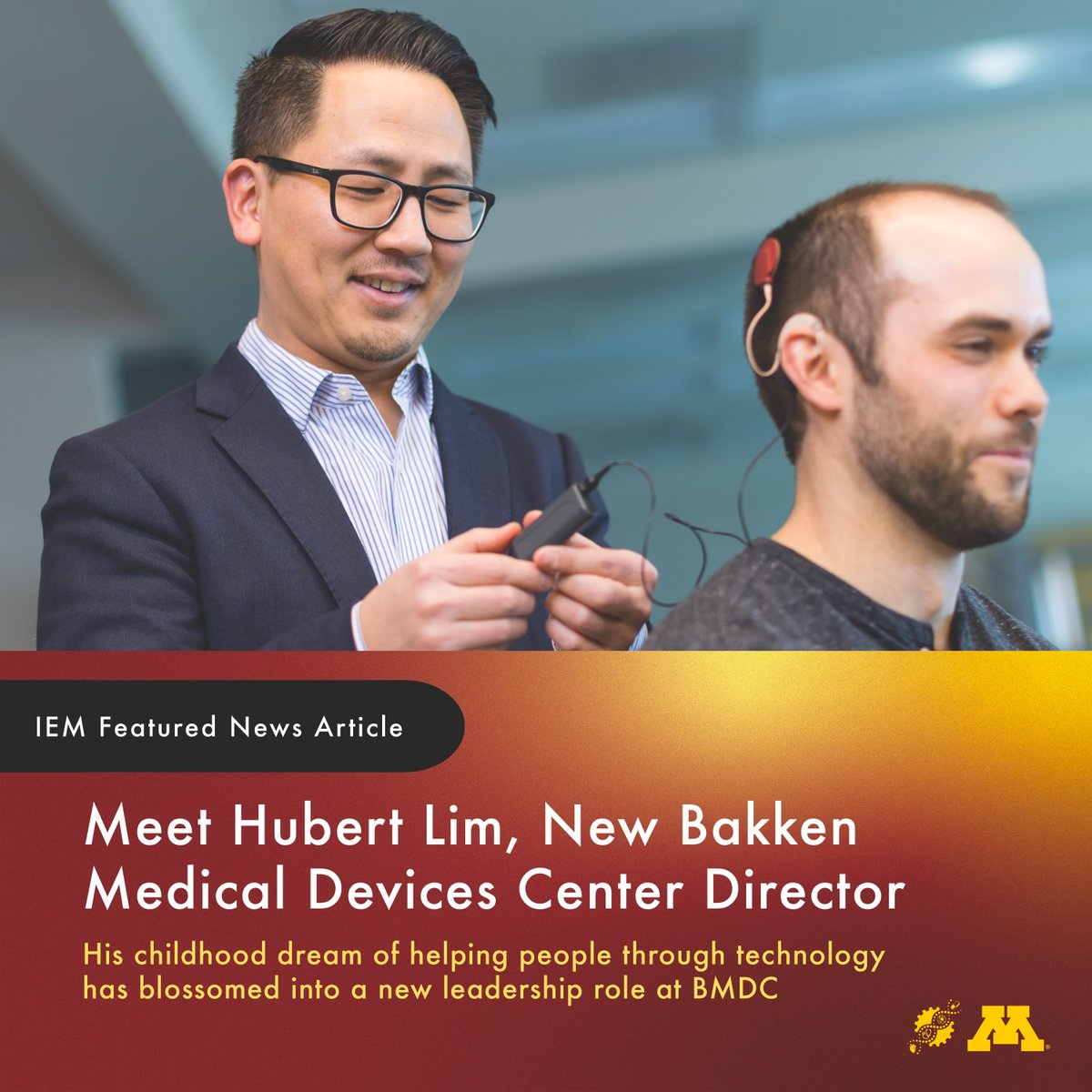 UMNIEM's tweet photo. This month's #UMNIEM news article features Dr. Hubert Lim journey to neuroengineering and new leadership role at #BakkenMDC ⚙️🔬

Check out the full article: https://t.co/rUg8ibPiju 

#UMNProud #MedicalDevices #Neuroengineering https://t.co/npH0sNVUTD