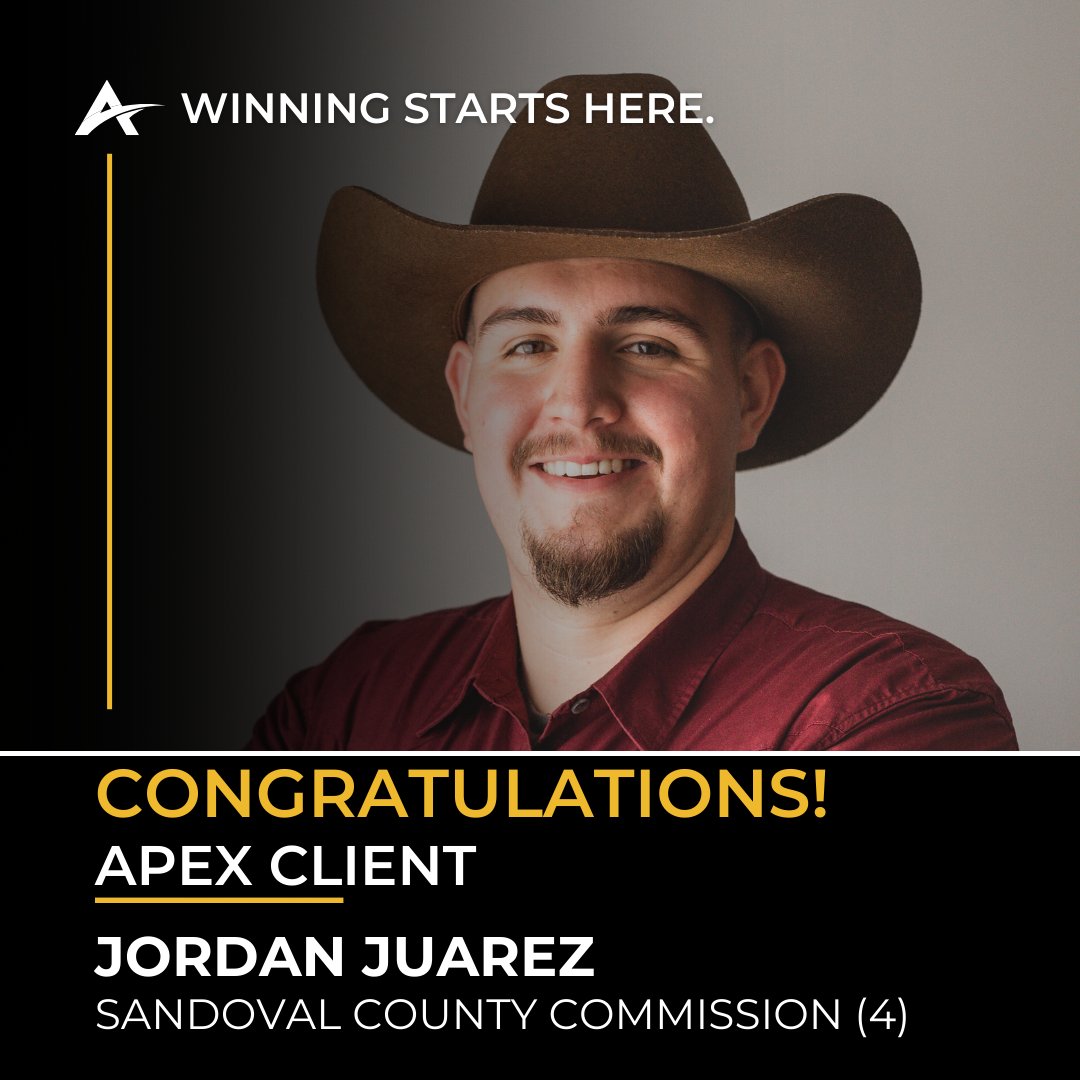 strategies_apex's tweet photo. Congratulations to Apex client Jordan Juarez! Jordan will be moving on to the New Mexico General Election 🗳️
#WinningStartsHere #nmpol https://t.co/iSBXGOPqjV