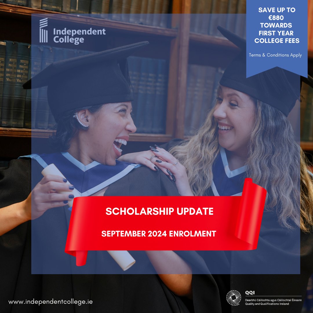 LIMITED scholarship places remain available for our Bachelor of Arts (Hons) Accounting &amp; Finance, Marketing &amp; International Business degrees

AS WELL AS our innovative Master of Arts in Dispute Resolution 

Contact:
admissions@independentcollege.ie
WhatsApp: +353892037699