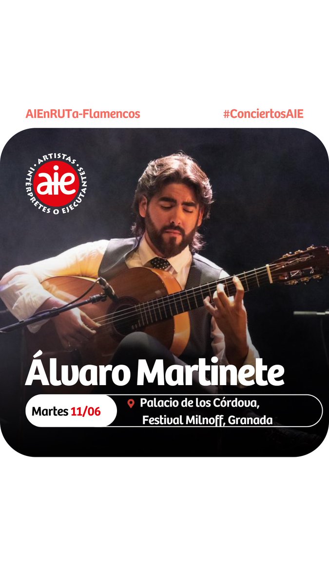 AIE Soc. de Artistas (@aieartistas) on Twitter photo <a href="/BastidaElia/">Èlia Bastida Gibert</a> <a href="/unicomplutense/">Complutense</a> <a href="/SanteroyM/">Santero y Los Muchachos</a> <a href="/esclaustre/">Es Claustre</a> Álvaro Martinete #AIEnRUTaFlamencos
📆 Martes 11/06📍Palacio de los Córdova, <a href="/milnoff/">Milnoff Festival Flamenco</a>, Granada <a href="/BastidaElia/">Èlia Bastida Gibert</a> <a href="/unicomplutense/">Complutense</a> <a href="/SanteroyM/">Santero y Los Muchachos</a> <a href="/esclaustre/">Es Claustre</a> Álvaro Martinete #AIEnRUTaFlamencos
📆 Martes 11/06📍Palacio de los Córdova, <a href="/milnoff/">Milnoff Festival Flamenco</a>, Granada