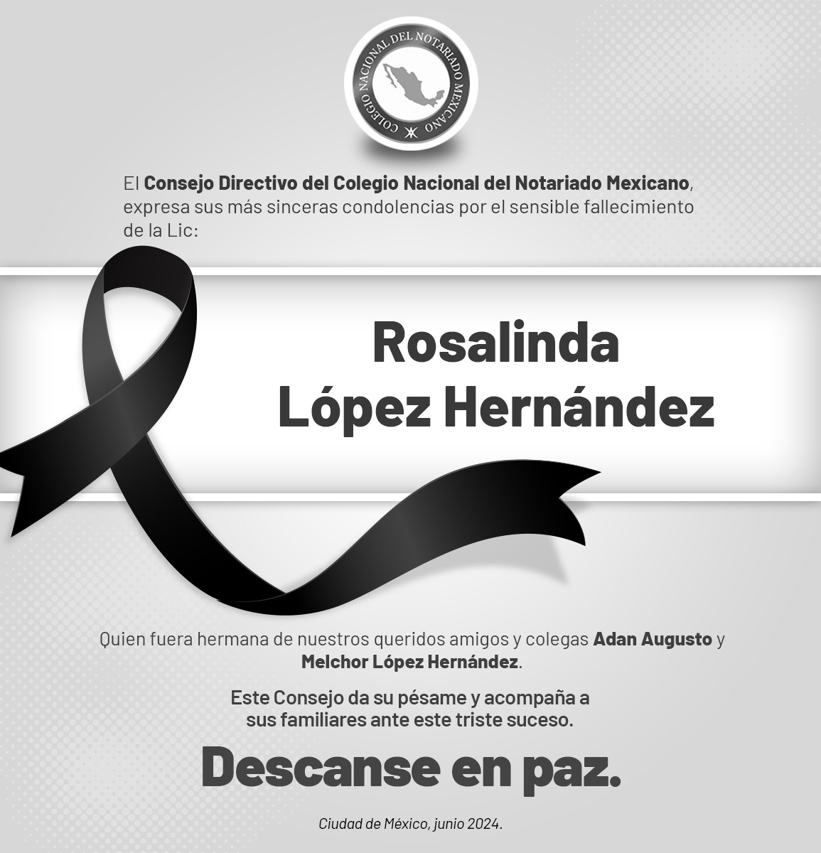 gdcoax's tweet photo. Lamento profundamente el fallecimiento de Rosalinda López Hernández hermana de nuestros amigos notarios @adan_augusto y Melchor LópezHernández.
Que descanse en Paz.
@notariadomex https://t.co/HZplFjKq8R