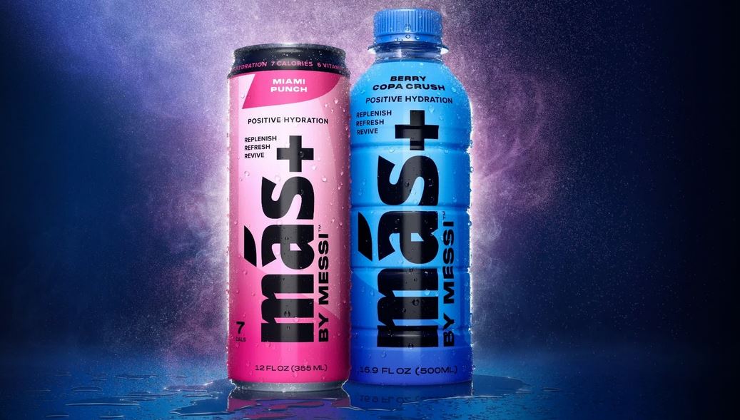 BeerInsights's tweet photo. The big reveal of Mas+ by Messi sports drink line has come: bottled line created in collaboration with Mark Anthony Group is positioned as "positive hydration" via use of only clean ingredients, including blend of vitamins, electrolytes and minerals. https://t.co/2ICQmFRzo6