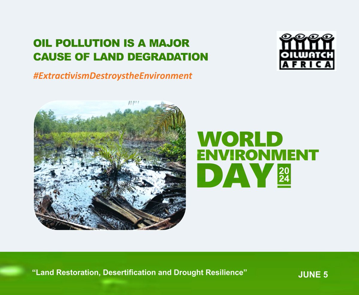 oilwatchafrica1's tweet photo. Land Restoration begins with leaving the oil in the soil and the coal in the hole. Land Restoration begins with #cleanuptheNigerDelta @EcoHomef @NnimmoB @ndutagachie @Oduduabasi @DurbanSdcea @Earthlife_JHB @JA4change @PriceofOil @OilwatchI @kebetkachewomen @wtpnigeria https://t.co/Qw4hff4qbk