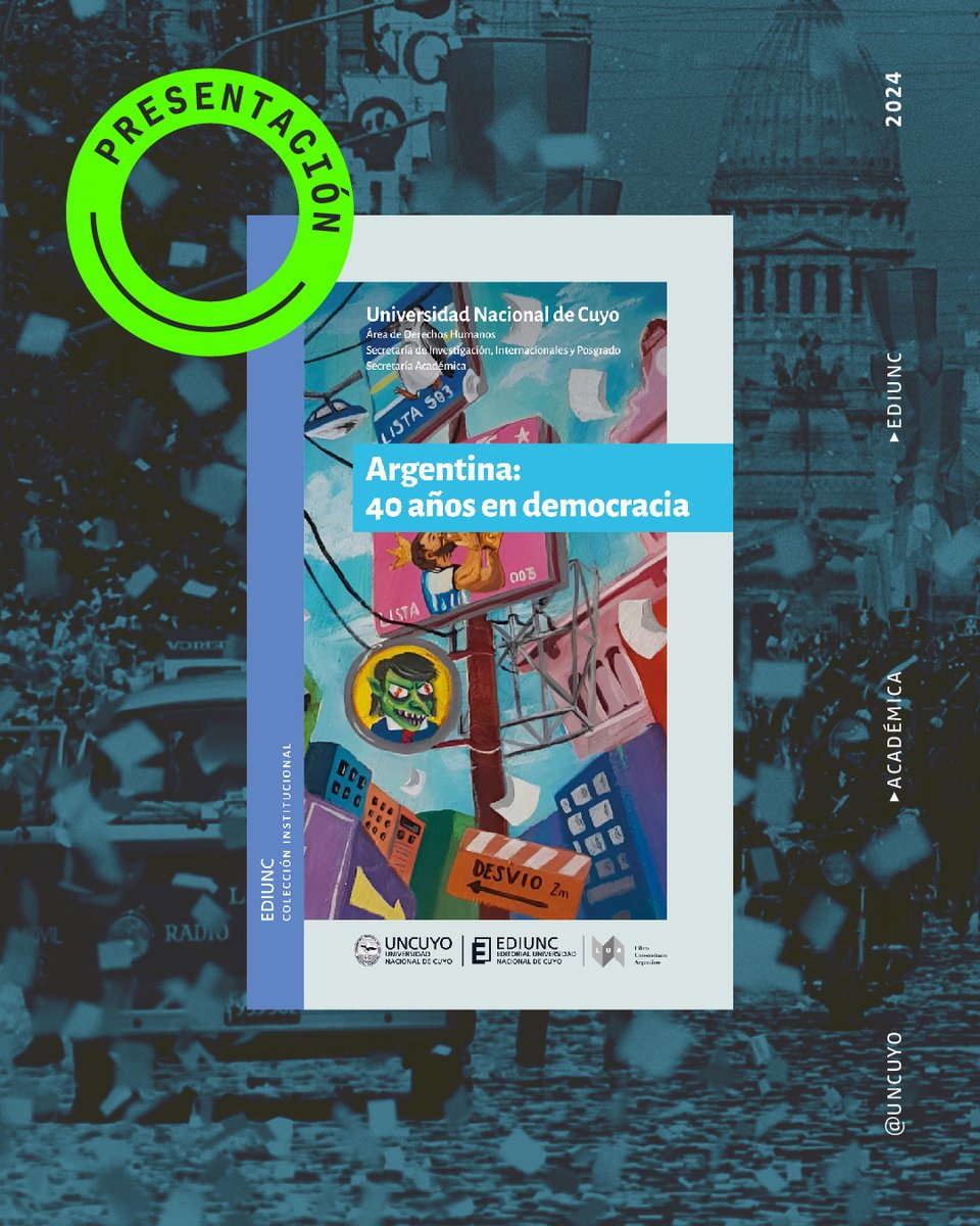 siduncuyo's tweet photo. 📅 Jueves 6 de junio
📖 Presentación del libro: "Argentina: 40 años en democracia". En la Biblioteca Central. 11.30 hs.

En vivo por el canal de YouTube de Bibliotecas UNCUYO
📺 https://t.co/r79wETCMZd

@academicauncuyo @ediunc_uncuyo @uncuyo @SIIP_UNCUYO https://t.co/GhIJ8nAxK9