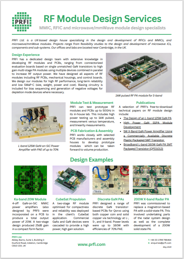 PRFI_UK's tweet photo. We're pleased to present a one-page summary of our RF module design services, highlighting recent projects we've successfully completed for a range of industry-leading clients. Download from our website:  https://t.co/yEYAfBPdNA https://t.co/PABeF4ULOL