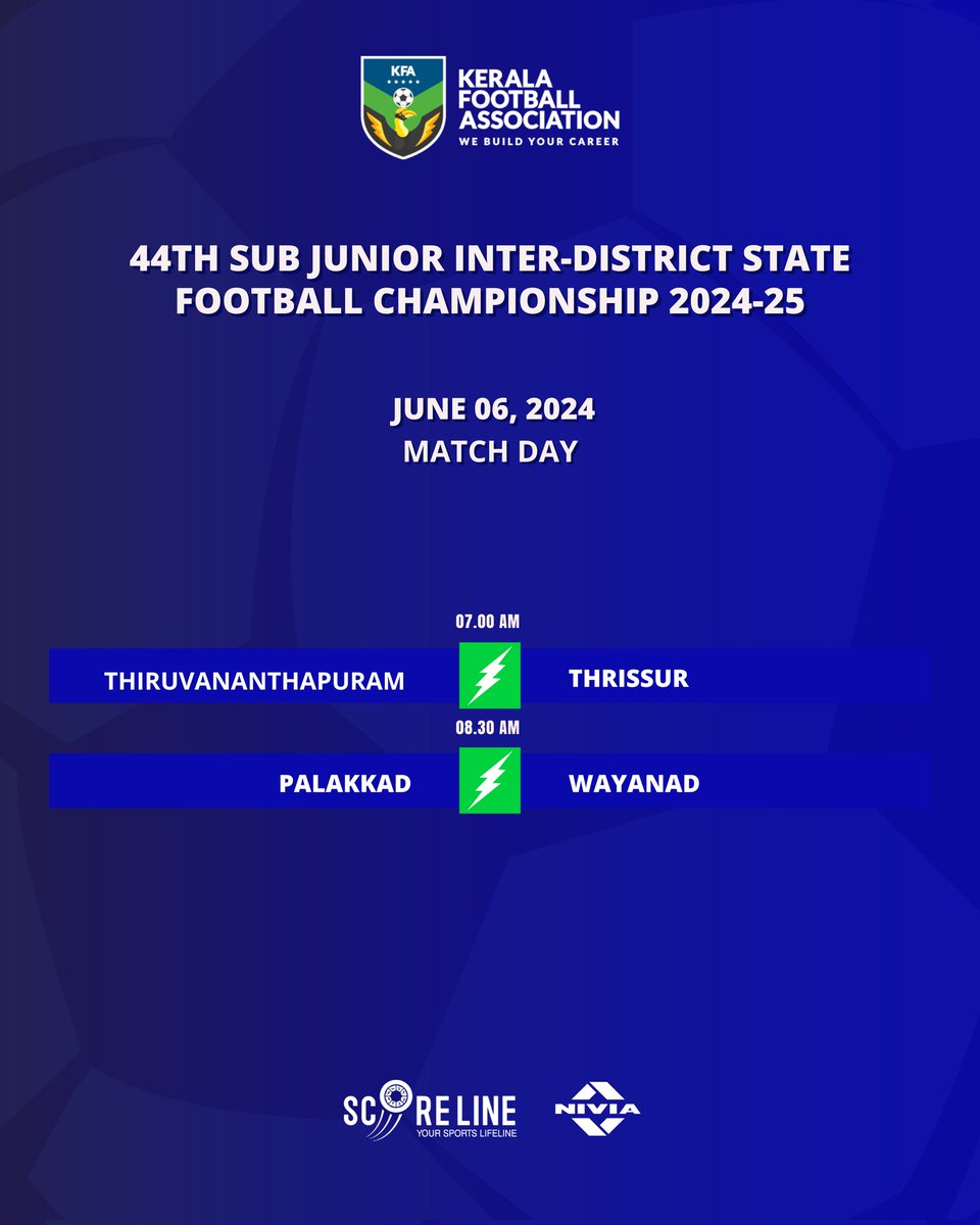 keralafa's tweet photo. Matchday 5️⃣
June 6, 2024 🗓️
The 44th Sub Junior Inter District State Football Championship 2024-25 🏆
#SubJunior #IDSC #KeralaFootball https://t.co/LZbdquFnlu